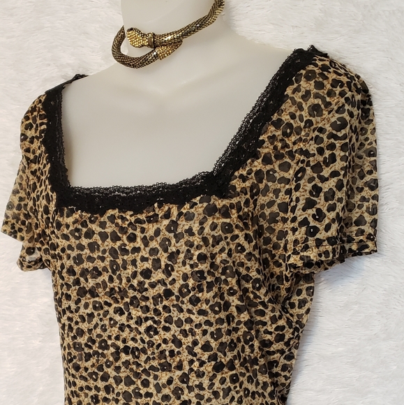 Vintage Leopard Print Square Neck Thong Bodysuit by Cache - Picture 9 of 10